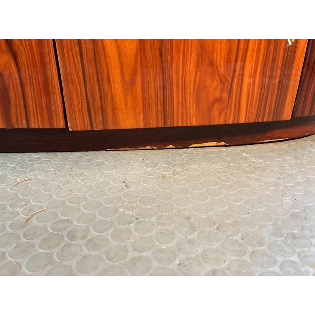 Brown Vintage Rosewood Credenza | Mid-Century Modern Curved End Sideboard With Chrome Pulls | Danish Modern Polished Wood Storage Cabinet For Sale - Image 8 of 10