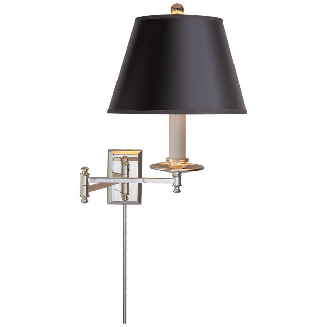 Chapman & Myers for Visual Comfort Signature Dorchester Swing Arm in Polished Nickel with Black Shade For Sale