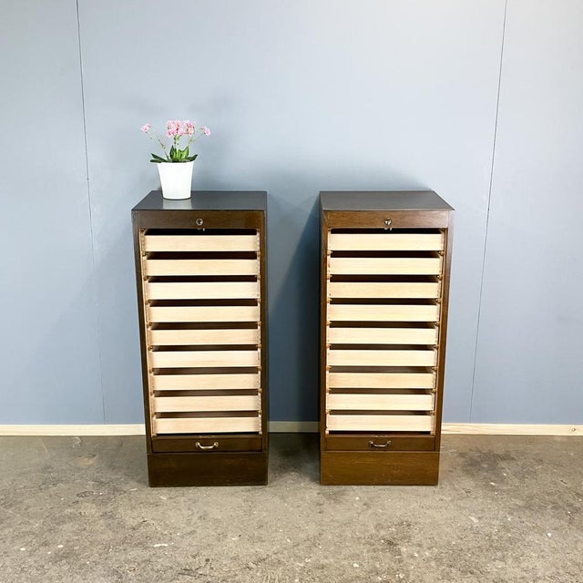 Vintage Roller Shutter Cabinet in Dark Oak, 1950s For Sale - Image 14 of 15
