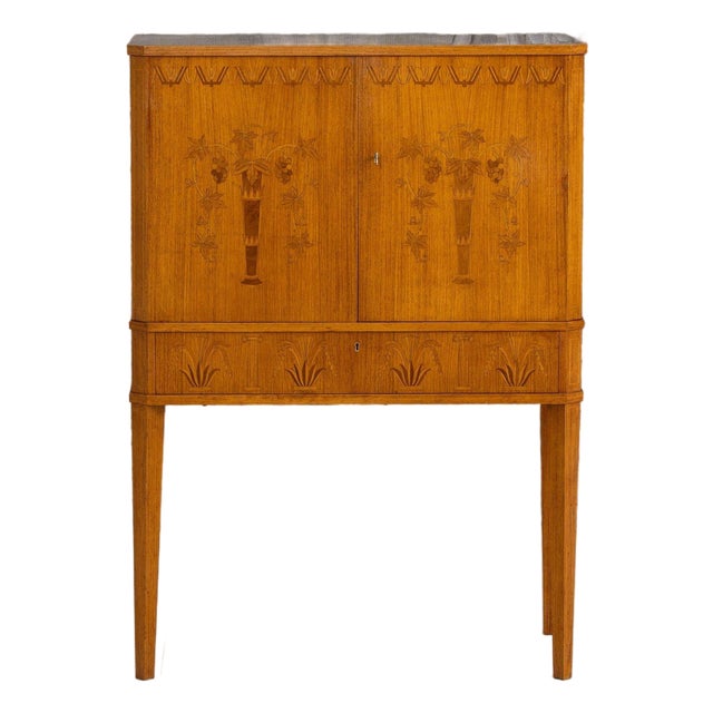Mid 20th Century Swedish Art Deco Birchwood Marquetry Bar Cabinet For Sale
