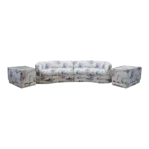 Vintage Postmodern Kagan Style Curved Sectional Sofa With 2 Side Tables