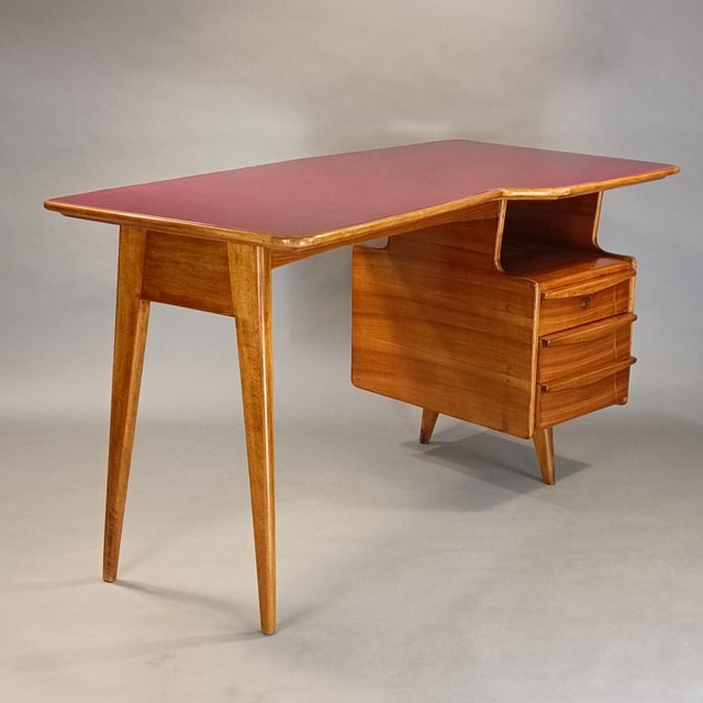 Vintage Teak Desk with Amaranth Glass, 1950s For Sale - Image 5 of 10