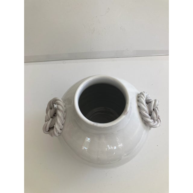 White Glazed Ceramic Vase With Braided Handles For Sale - Image 4 of 10