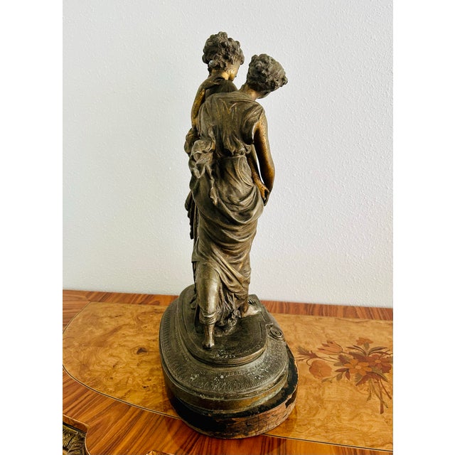 Bronze Early 20th C Grecian Maiden Statue ‘Confidence’ in Patinated Spelter, Wood Base For Sale - Image 8 of 11