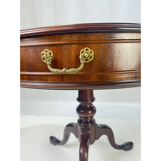 Late 20th Century Century Furniture Traditional Burl Wood and Mahogany Pedestal Drum Table For Sale - Image 14 of 15