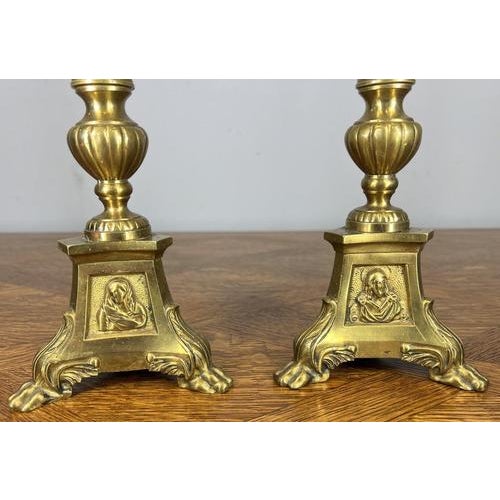 Metal Vintage French Brass Candleholders, Set of 2 For Sale - Image 7 of 11