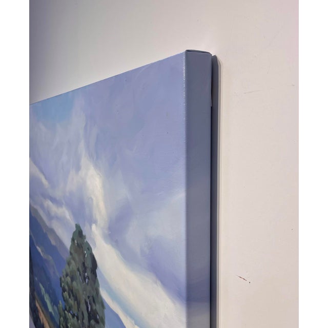 Contemporary Under the Boughs by Judd Mercer | Oil on canvas Landscape with a tree and a small cabin in a field. For Sale - Image 3 of 5