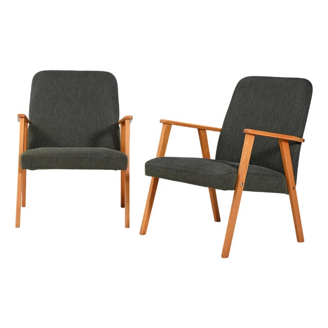 Scandinavian Beech Armchairs in Grey Upholstery, 1950s, Set of 2 For Sale
