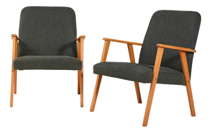 Scandinavian Beech Armchairs in Grey Upholstery, 1950s, Set of 2