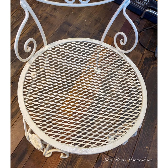Vintage 1960s 5-Piece White Cast Iron and Marble Patio Set With Bright Yellow, Vinyl Seat and Back Cushions For Sale - Image 9 of 10