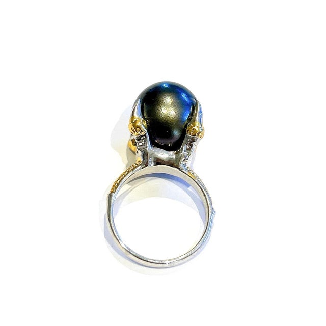 Bochic “Orient” Vintage South Sea Pearl & Yellow Sapphires Ring Set 18K Gold & Silver Natural Yellow Sapphires from Sri...
