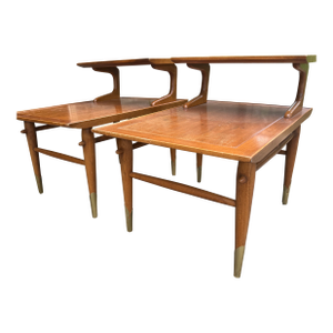 1950s Lane Altavista Copenhagen Mid Century Modern Two Tier Walnut End Tables