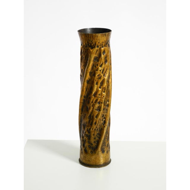 1970s Large Vintage Brutalist Brass Vase, 1975 For Sale - Image 5 of 18
