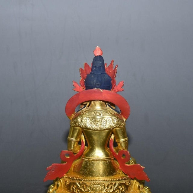 Late 19th Century Late 19th Century Gilt Bronze Amitayus Buddha Statue With Turquoise Inlays, 871g For Sale - Image 5 of 8