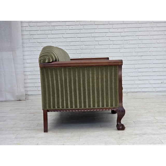 Danish 3-Seater Sofa in Green Furniture Velour and Teak Wood, 1950s For Sale - Image 15 of 17