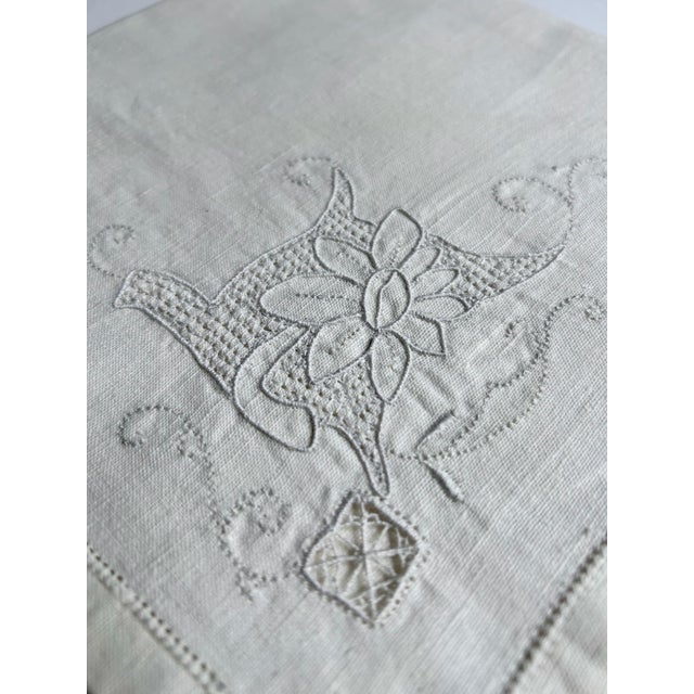 Set of 6 Mid 20th Century Off White Linen & Cotton Dining Napkins With Cut Work For Sale - Image 11 of 16