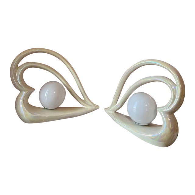 1980s Art Deco Revival Ceramic Heart Lamps - a Pair For Sale