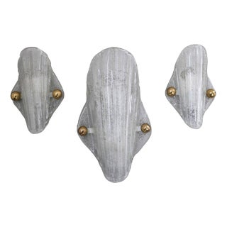 Space Age Ice Glass Wall Lights in Murano Glass from Hillebrand, 1970s, Set of 3 For Sale