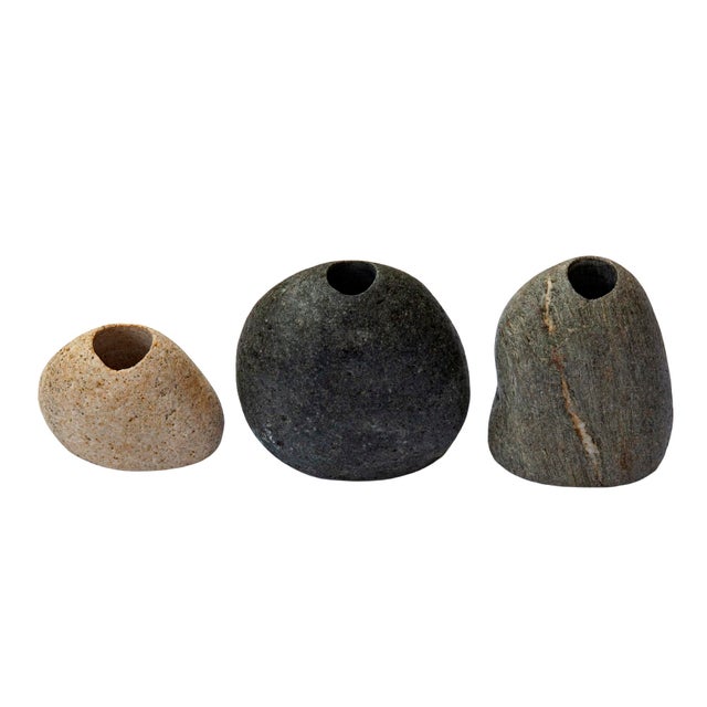 Small Vintage Stone Bud Vases, Set of 3 These are real Stones that have been handcraftedly drilled out in the center for...