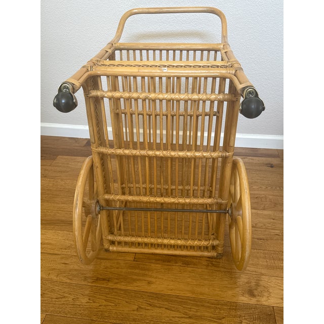 1970’s Mid Century Modern Rattan Bar/Tea Cart For Sale - Image 11 of 11
