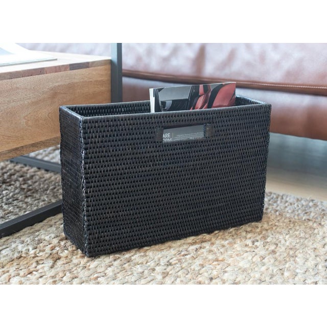 Boho Chic Artifacts Rattan Rectangular Magazine Holder in Tudor Black - 16" For Sale - Image 3 of 9