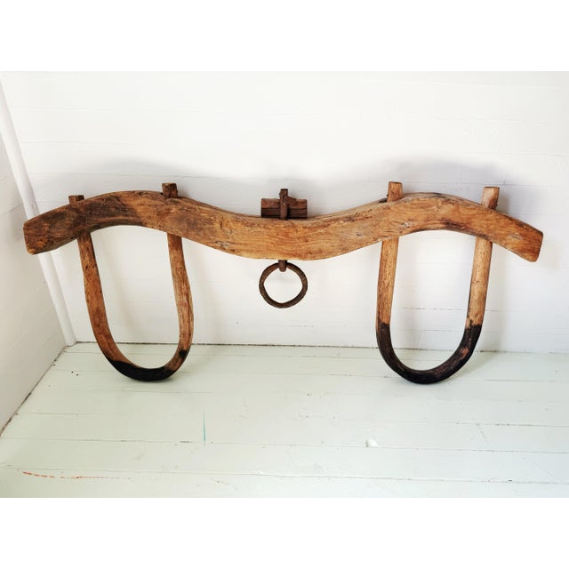 Wood 19th Century Hand Hewn Double Ox Yoke With Original Bentwood Bows & Hand Forged Iron Hardware For Sale - Image 7 of 12