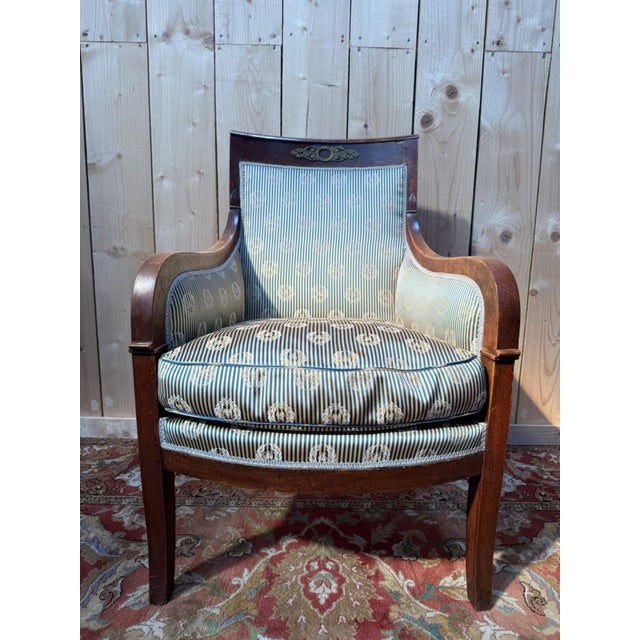 Brown Empire Armchair in Silk and Walnut For Sale - Image 8 of 8