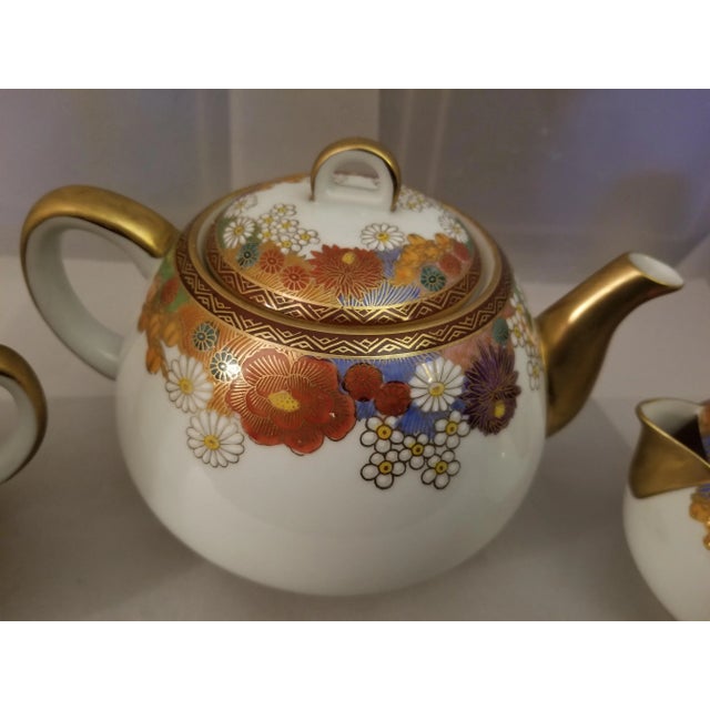 Kyoto Koshida Japanese Hand Painted Teapot, Cream, & Sugar Dishes For Sale - Image 4 of 7