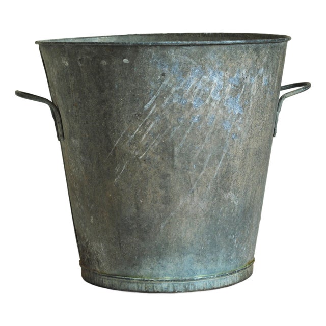 Large Antique Rustic Zinc Bucket, 1890s For Sale