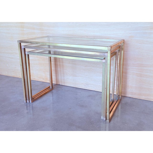 Set of Three Rectangular Nesting Tables, Italian Design 1970 in Brass For Sale - Image 14 of 18