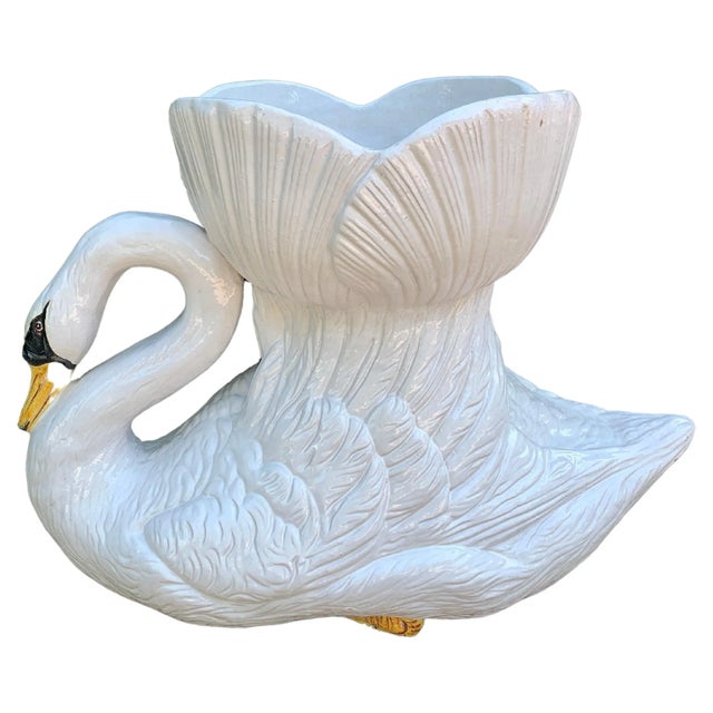 Hand Painted Glazed Italian Terra Cotta Swan Planter Jardiniere For Sale - Image 13 of 13