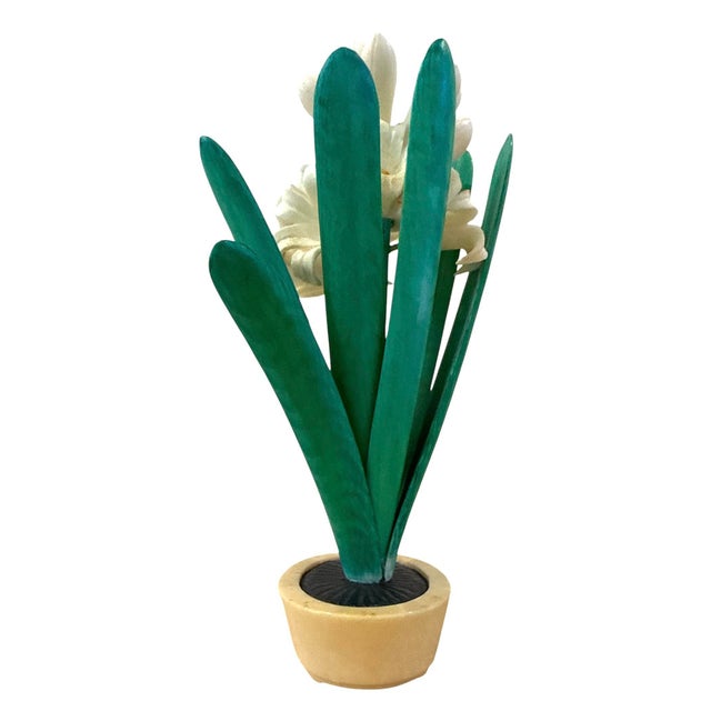 White Carved Polychrome Potted Hyacinth For Sale - Image 8 of 11