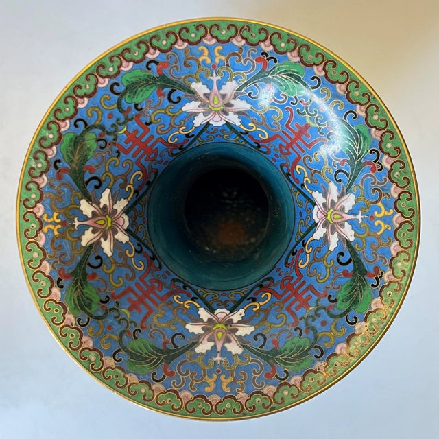 1960s Antique Chinese Blue Cloisonne Vases - A Pair For Sale - Image 5 of 12