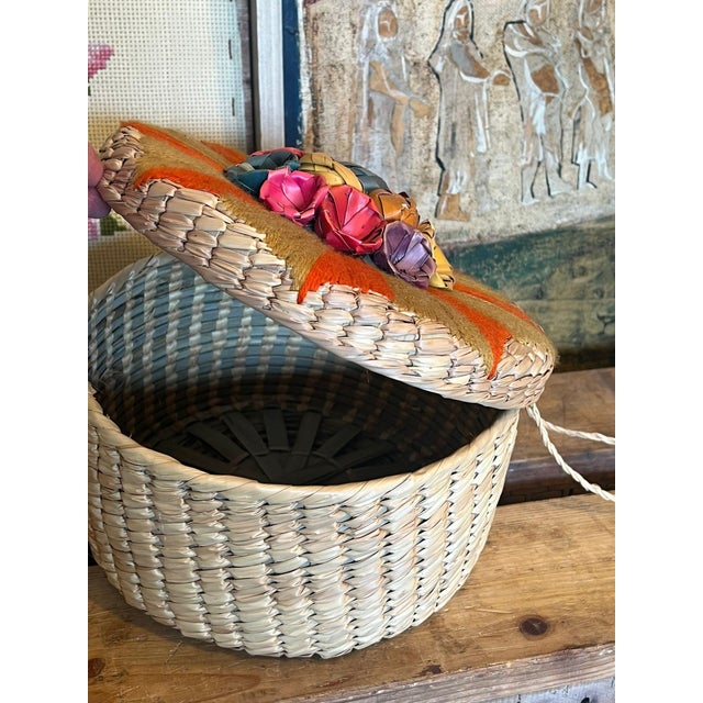 1970s Woven Basket Decor Round Storage Container For Sale - Image 4 of 7