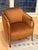 Mid-Century Modern Vintage Barrel Back Chairs in Amber Velvet, Carved Oak Arms – Pair For Sale - Image 3 of 9