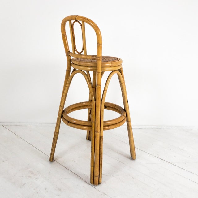 Vintage Bamboo Bar Stool For Sale - Image 4 of 10