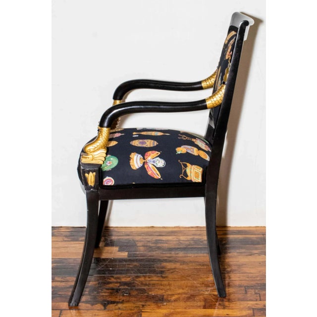 1970s Mid Century Modern Black Armchair With Swan Decoration For Sale - Image 5 of 9