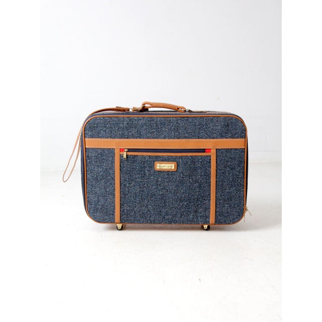 1980s 1980s Frequent Traveler Blue Tweed Rolling Suitcase For Sale - Image 5 of 12