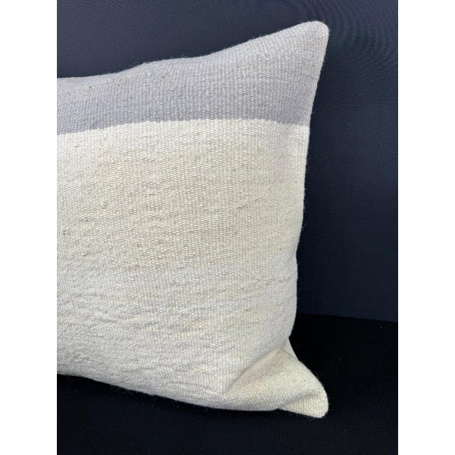 Contemporary Turkish Hemp Pillow Cushion Natural Beige SkyBlue Cushion Cover 20"x20" For Sale - Image 3 of 4
