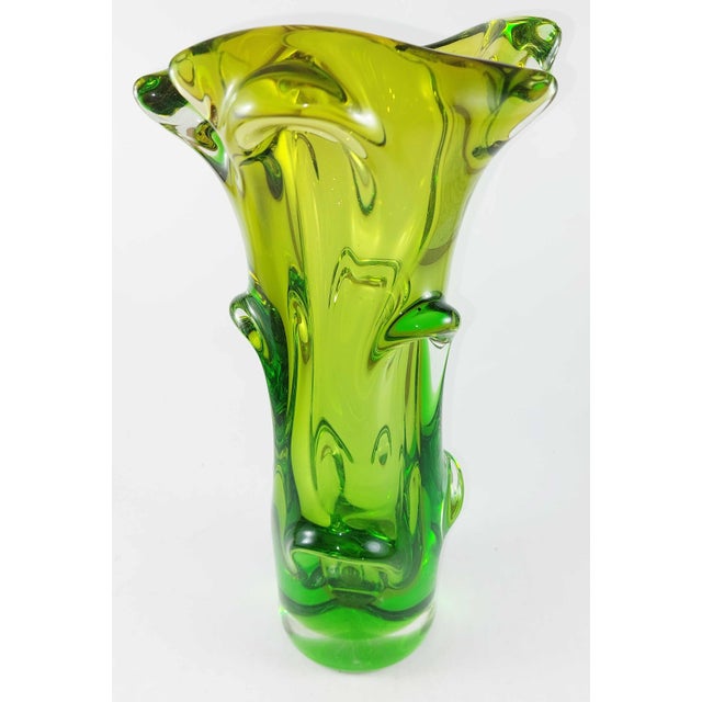 1960s MCM 1960s Josef Joseph Hospodka Czech Massive Sculptural Green Glass Vase 12" For Sale - Image 5 of 6
