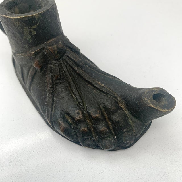 Antique Cast Iron Oil Lamp in the Shape of a Foot For Sale - Image 4 of 6