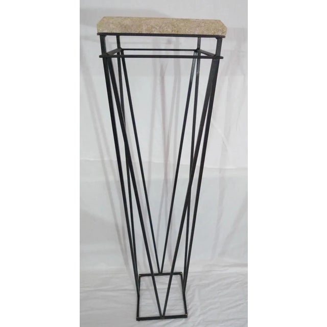 Mid-Century Modern Mid 20th Century Modern Travertine and Metal Pedestals in the Manner of Paul Evans- 5 Pieces For Sale - Image 3 of 10