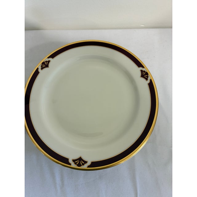 Ceramic Vintage Pickard Fine China Bread Plates, Set of 8, Burgundy & Gold Fan Accent For Sale - Image 7 of 12