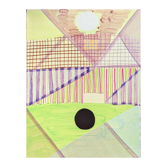 Contemporary abstract geometric colorful painting by Texas-based artist Max Manning. The work features organic and...