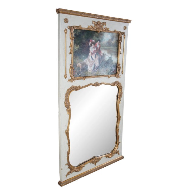 Victorian Vintage French Provincial Louis XV Over Mantel Trumeau Mirror With Oil Painting For Sale - Image 3 of 13