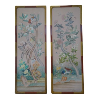 Vintage Hand Painted Chinese Panels - Set of 2 For Sale