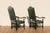 Pair of Antique High Back Throne Armchairs | Green Upholstery & Gold Monogram | Early 20th Century For Sale - Image 16 of 18
