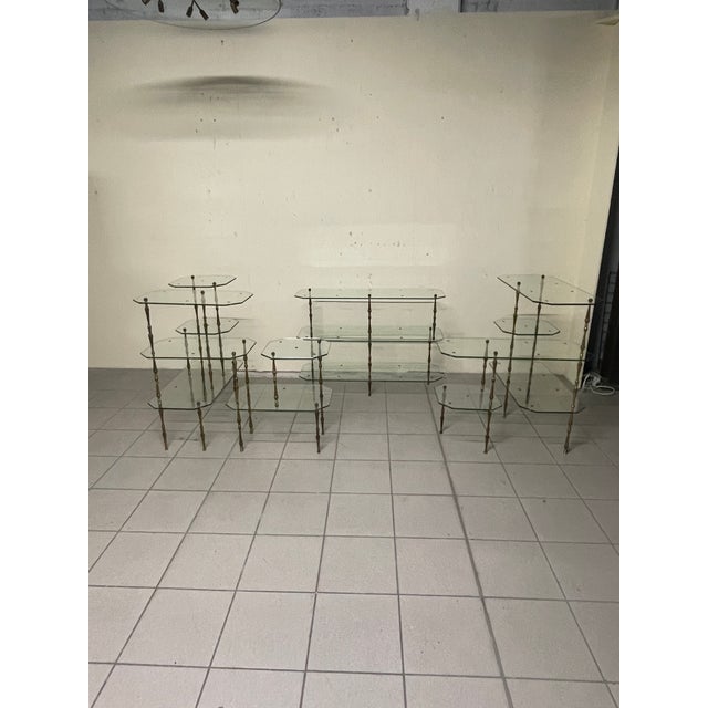 Modular Glass and Brass Etageres, Italy, 1950s, Set of 3 For Sale - Image 11 of 18