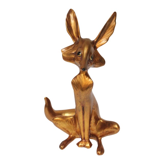 Vintage Gold Leaf Ceramic Fox by Freeman McFarlin Potteries For Sale