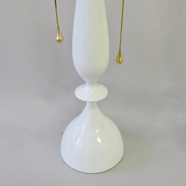 Tommi Parzinger Style White Lacquer with Brass Pull Rembrandt Table Lamps, Pair - A Pair For Sale - Image 9 of 13